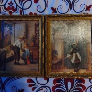 Home and Garden Party Oil on canvas prints set 12 x 9.5 inch pictures.